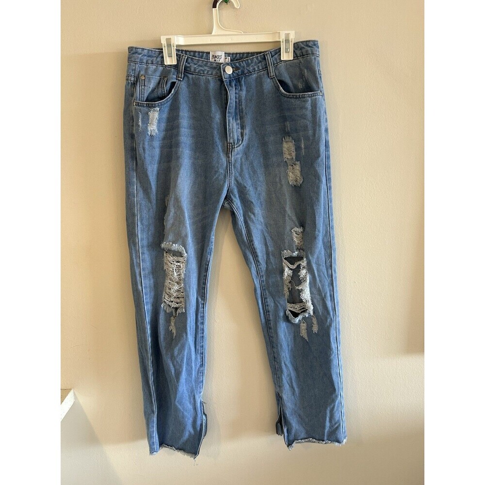 Princess Polly Women's Light Wash Distressed Straight Leg High Rise Denim Sz 12